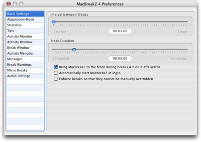 Rest Break Preferences Panel